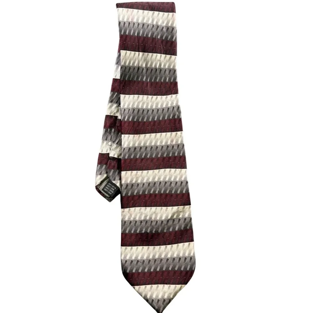 Giorgio‎ Brutini Collezione Mens Silk Necktie Burgundy Grey Striped Formal Tie